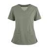 Women's Short Sleeved Solid Color V-neck Buttonable Side Slit Top T-shirt