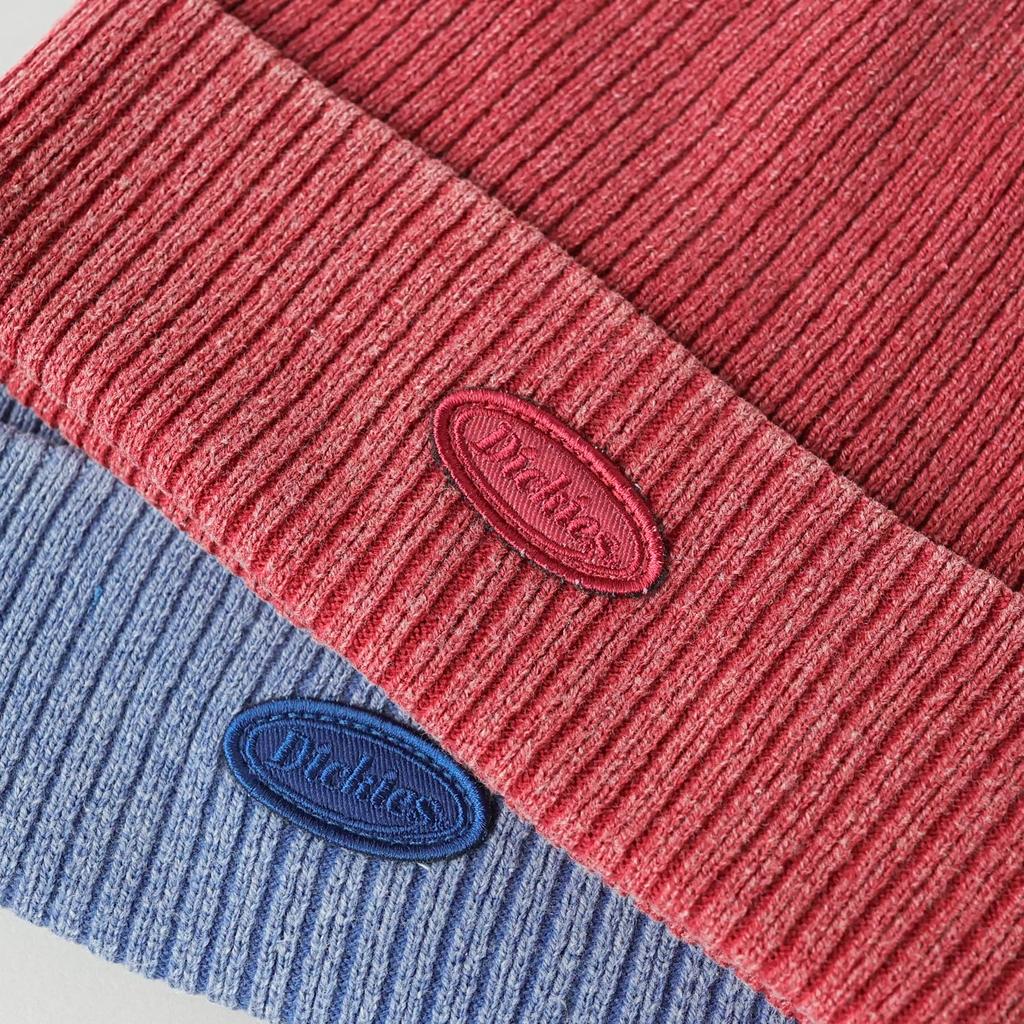 Dickies Вязаная шапка Пигментная окраска Ребристая с нашивкой с логотипом Шапка-бини Унисекс Акрил Синий 874