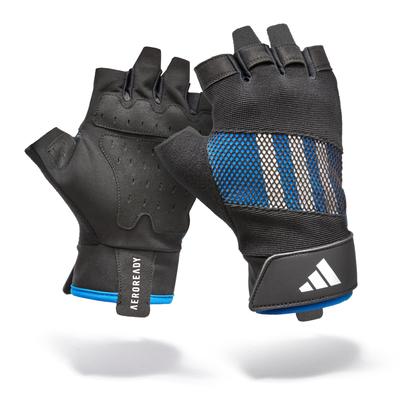 Adidas Performance Training Aero Lady Перчатки Материал и Размер, (Влагоотводящий, Быстросохнущий, Дышащий, Теплый), Черный/Синий, M, ADGB-15012BL