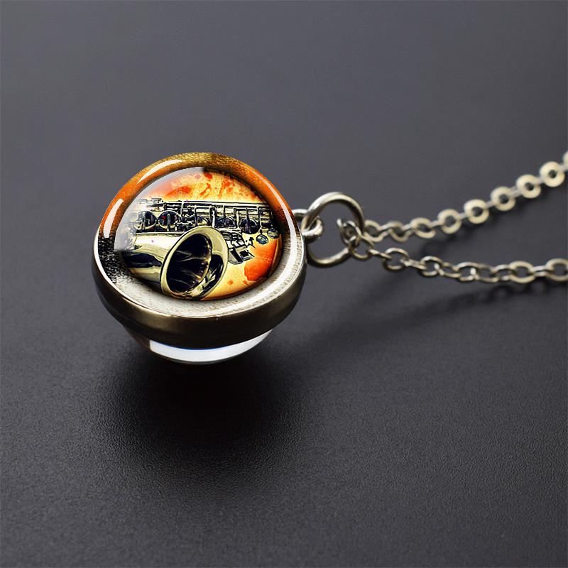 Ожерелья с музыкальными инструментами, фортепиано, гитара, кларнет, флейта, художественный стеклянный шар, кулон, музыкальная нота, ожерелье, женское музыкальное подарочное ювелирное изделие