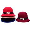 Vintage Women Domed Woollen Hat Adult Fashion Rivets Pearl Decoration Warm Lady Bucket Cap in Winter Autumn Outdoor