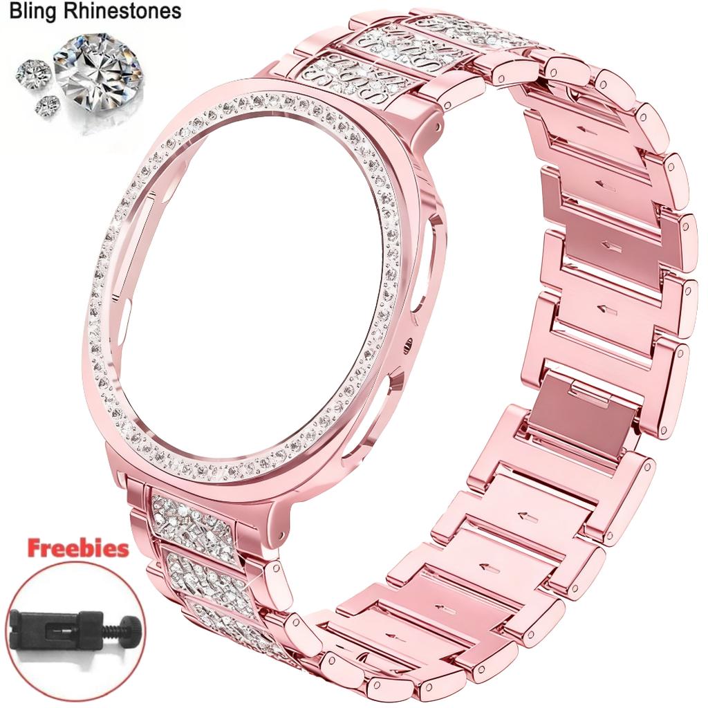 Металлический ремешок для часов со стразами и бриллиантами + защитный чехол из ПК для Samsung Galaxy Watch 8 44 мм 40 мм, деловые часы, ремешок для Galaxy Watch 8