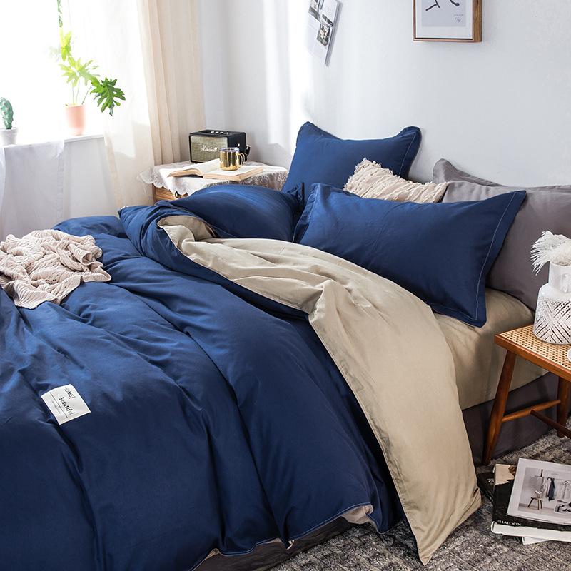 Ins стиль, сплошной цвет, хлопковая простыня из четырех предметов, пододеяльник, кровать из чистого хлопка, двойное одеяло, комплект из трех предметов