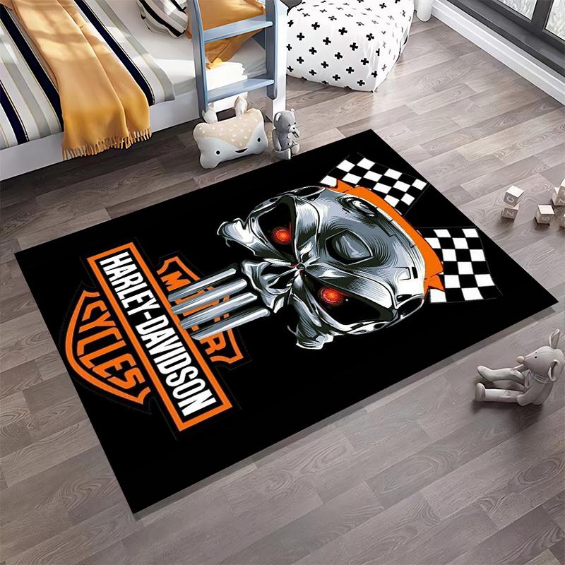 Ковер с рисунком черепа для мотоциклистов с логотипом Harley-Davidson и в гоночном стиле. Подходит для использования в качестве противоскользящего покрытия для гостиной, спальни, диванов.