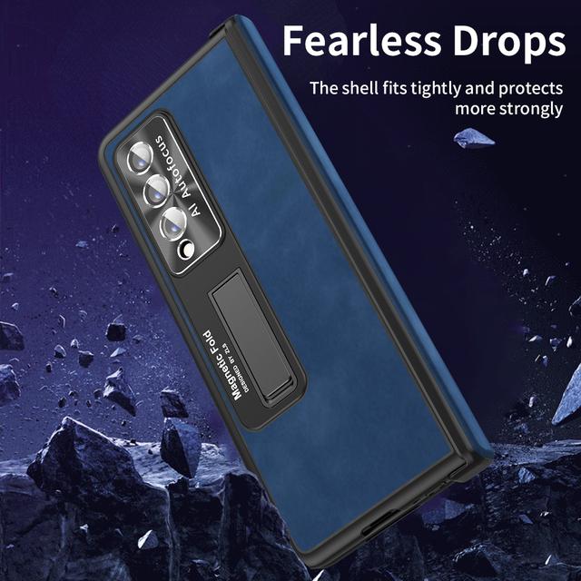 Anti -Dust Matte Leather Kickstand Coque Case For Samsung Galaxy Z Fold 4 5g Fold4 Fold 3 Fold3 Zfold4 Front Glass Film Cases