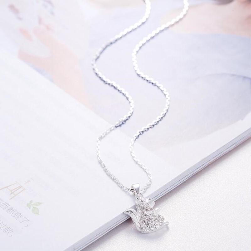 New Arrival Popular Cute Animal Temperament 925 Sterling Silver Jewelry Crystal Small Squirrel Female Pendant Necklaces XL233
