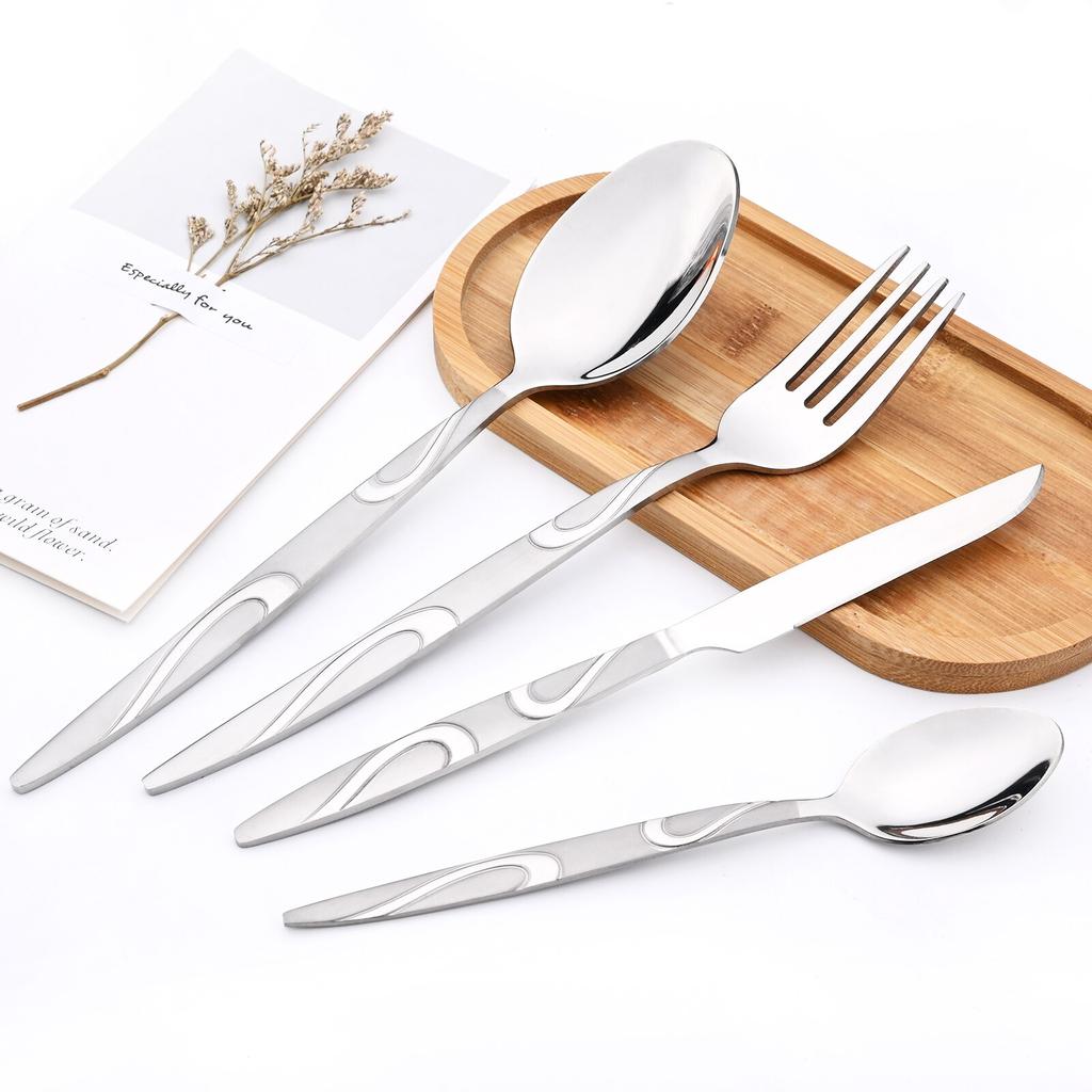 4PCS Western Vintage Silver Dinnerware Accessorie 18/10 Stainless Steel Set Repeatable Metal Spoons Fork Tableware for Kitchen Set