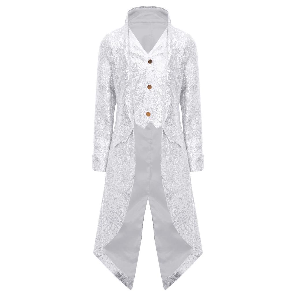 Boys Gothic Steampunk Tailcoat Vintage Long Coat Victorian Frock Coat Sequined Jacket Halloween Costume