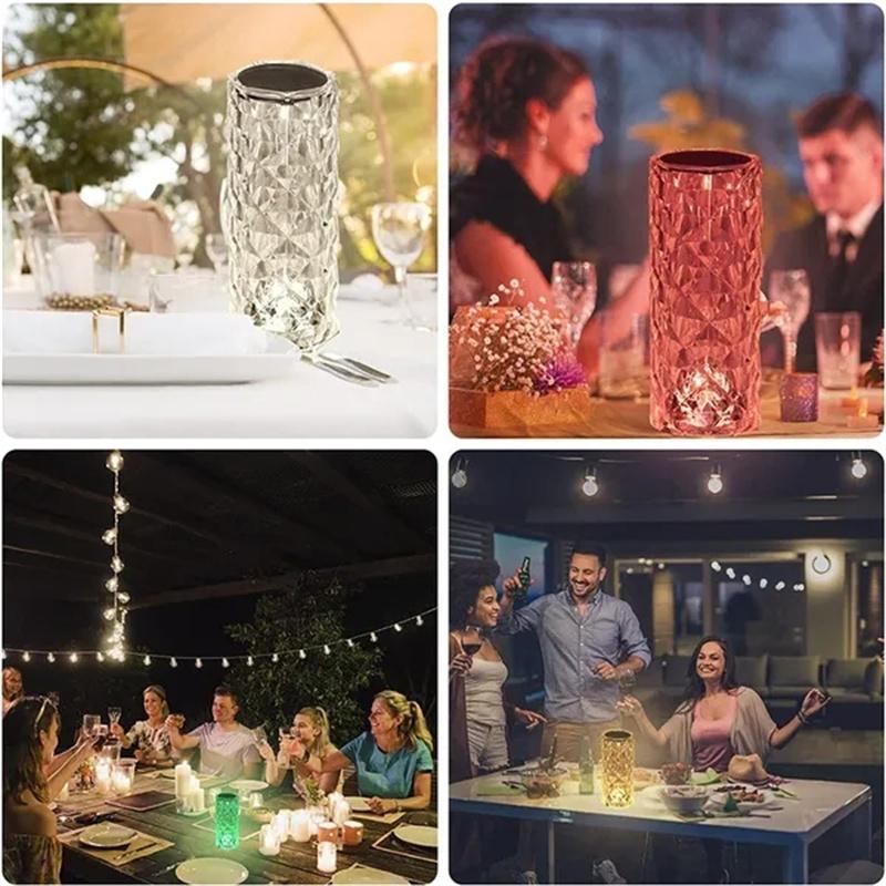 DIY светодиодный хрустальный настольный светильник, розовая лампа, проектор, 3/16 цветов, сенсорный регулируемый, романтический, алмазный, атмосфера, USB сенсорный ночник, подарок на праздник