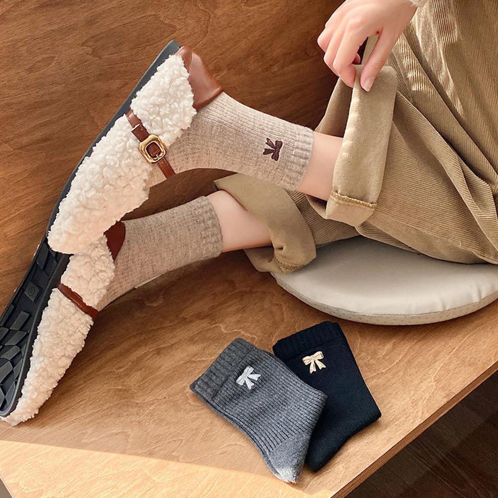 Thickened Women's Mid-Calf Socks Warm Seamless Socks Fashion Bow Knot Socks  for Women Girls
