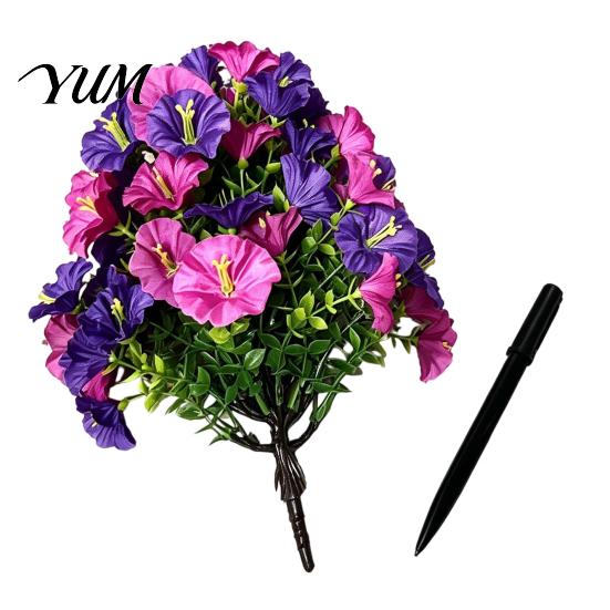 Artificial Flowering Plant Set Petunia Flower Stake, Fake Morning Glory Ground Stake Flower, UV Resistant Garden Plants Outdoor UV?Resistant Floral
