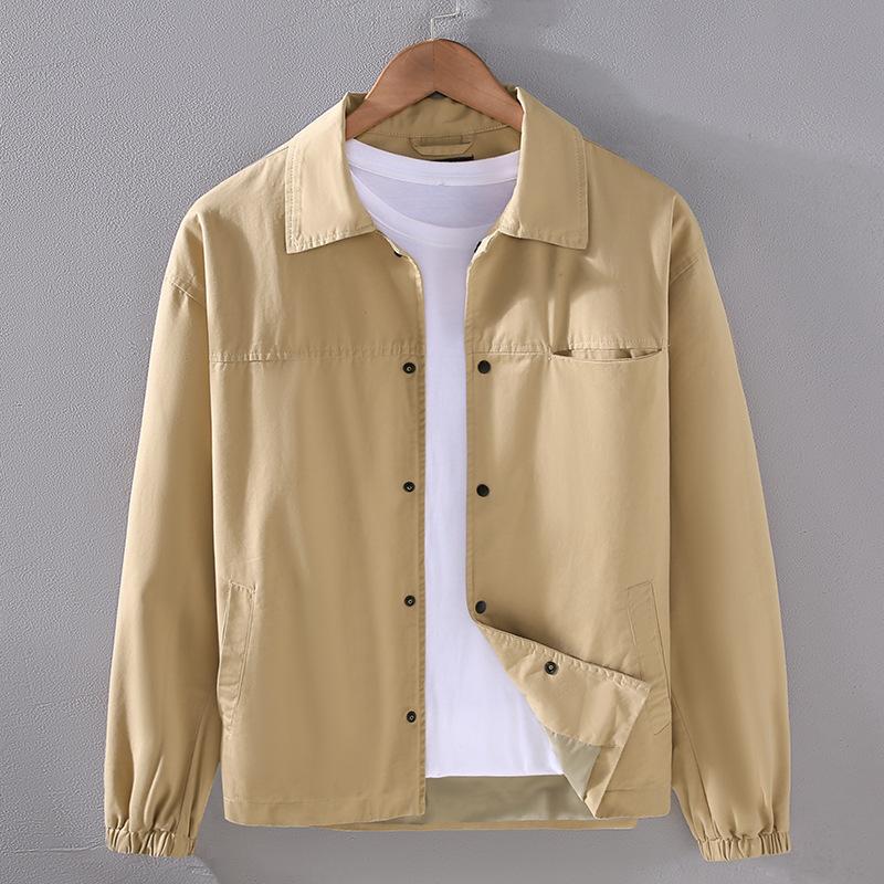 Весенние/осенние куртки для мужчин, японское простое повседневное мужское пальто с отложным воротником, однотонная куртка из чистого хлопка на пуговицах