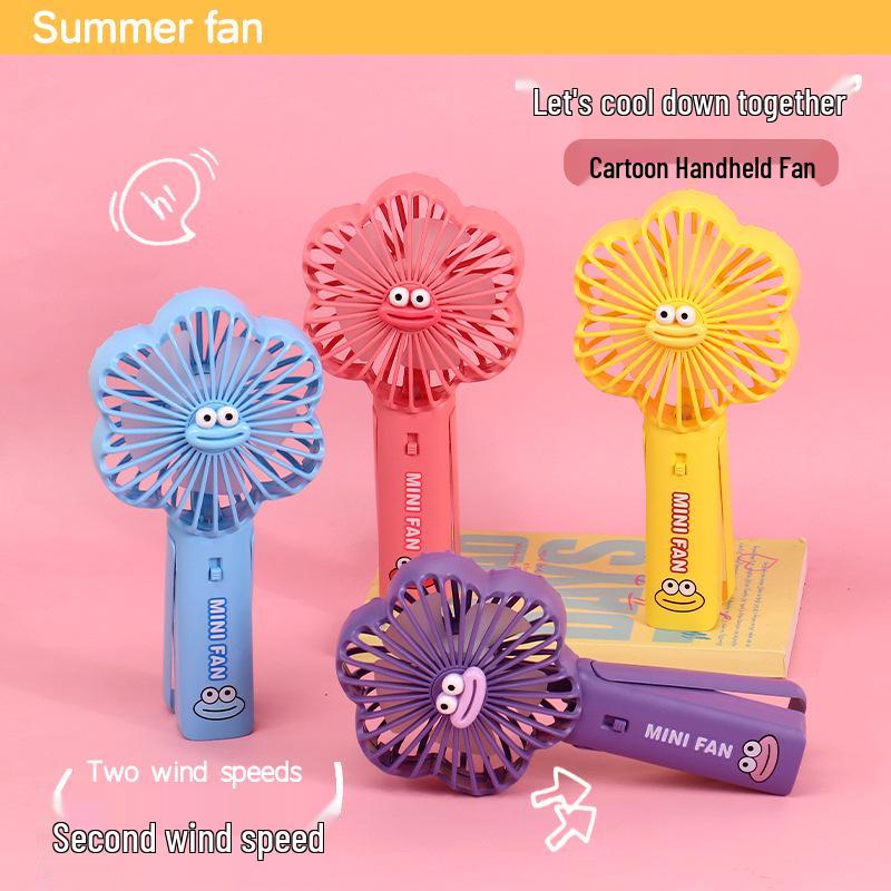 Cartoon USB Rechargeable Mini Handheld Fan with Stand for Desktop and Outdoor Use