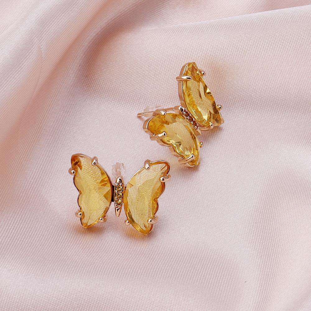 A Pair 15×20mm Copper Earrings Crystal Glass Colorful Butterfly Shaped Ear Hooks Diy Women's Exquisite Gift Accessories