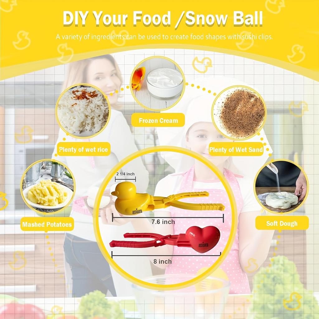 Форма для риса в виде утки - 2 набора форм для суши в виде утки своими руками с зажимами в виде животных для риса, картофельного пюре, снега и многого другого - в комплекте полиэтиленовые перчатки