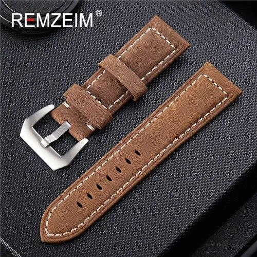 Handmade 4 Color Watch Accessories Vintage Genuine Crazy Horse Leather 20mm 22mm 24mm 26mm Watchband Watch Strap & Watch Band