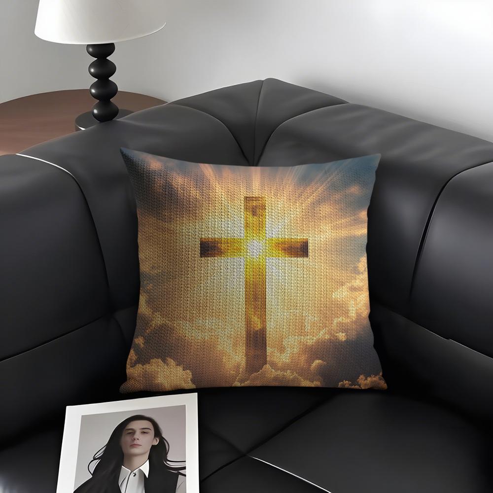 Cross Hot Cushion Cover Natural Linen Organic Fabric DoubleSided Printing Sofa Home Decor Gift Pillow Case