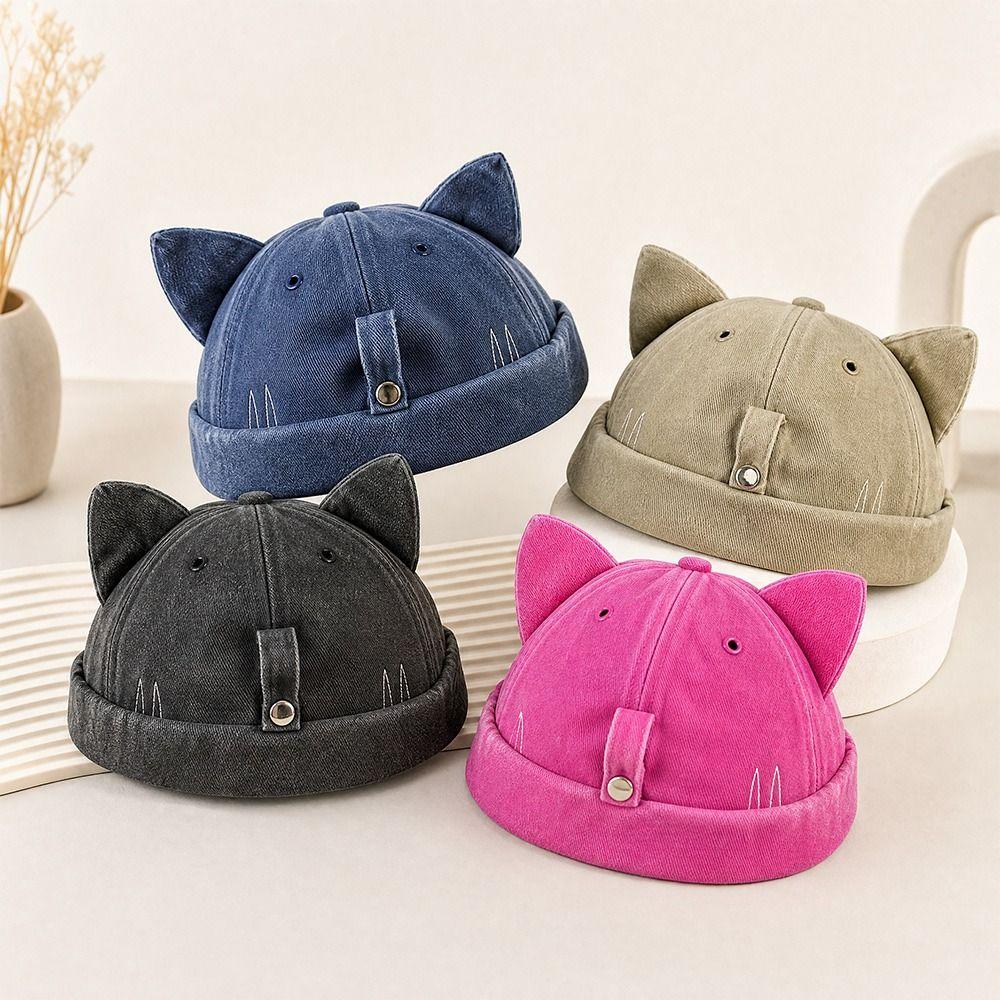 Water Washed Cat Ears Brimless Hat Sun protection Sun Hats New Beanie Cap