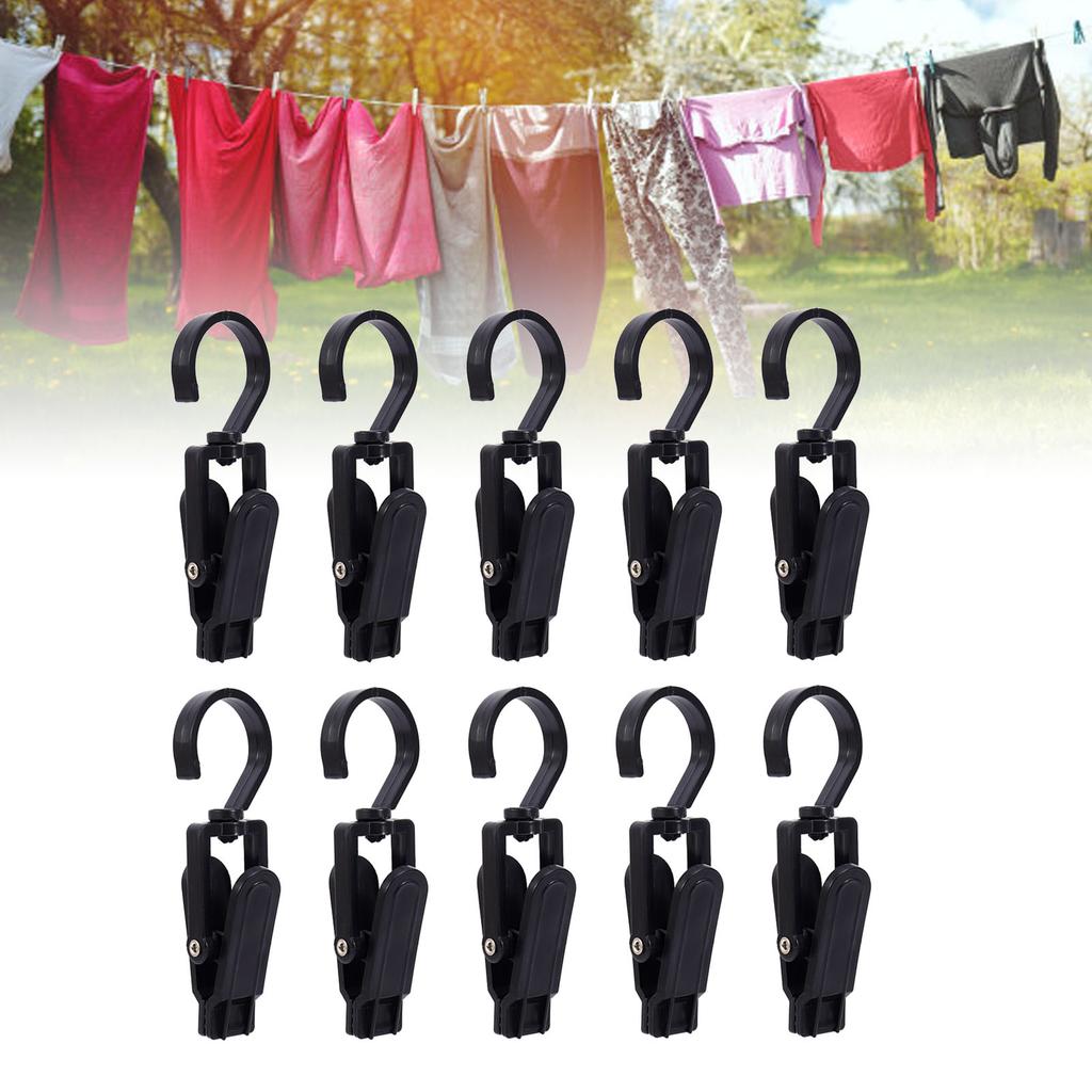10pcs Clothes Hook Clips Multi Purpose Strong Load Bearing Rotatable Plastic Hat Hanging Clips for Socks Curtains