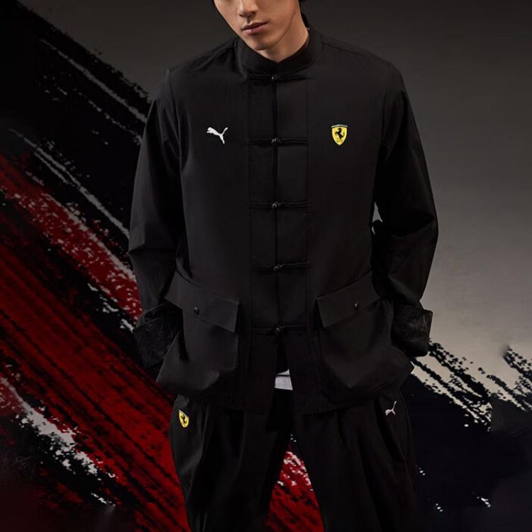 Puma X Ferrari Forever Faster Logo Racing Style Chinese Button Tang Jacket Long Sleeve Men Jackets Black 634325-01