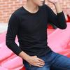 Fall Spring Men T-shirt Round Neck Solid Color Simple Style Long Sleeve Soft Breathable Elastic Pullover Mid Length Casual Men Top