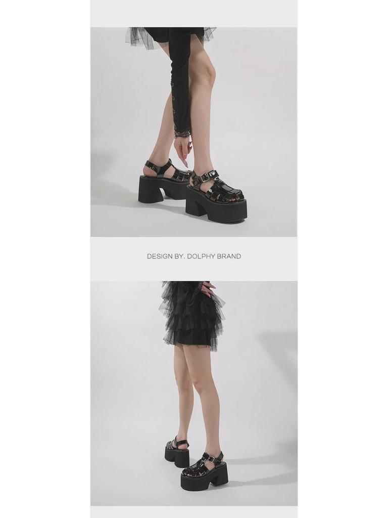 2025 Летние водонепроницаемые римские сандалии на толстой платформе 11 см с высоким каблуком для широких ног