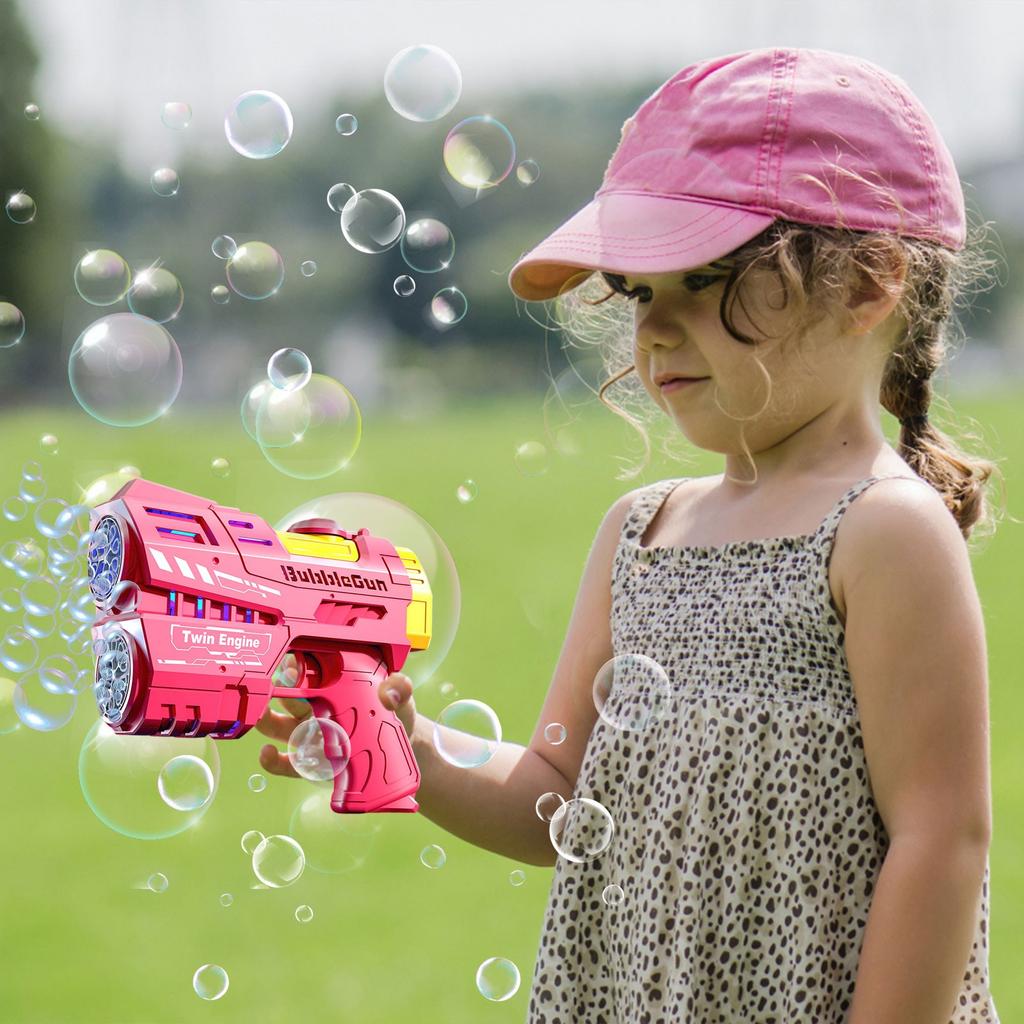 Дети могут наслаждаться полностью автоматической двухцилиндровой красочной электрической машиной для мыльных пузырей с 20 отверстиями без протечек(100мл)