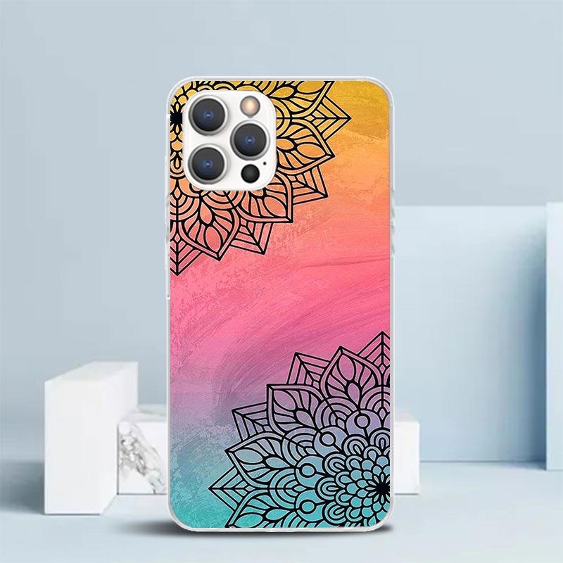 Totem Mandala Colorful Flower Phone Case For IPhone 16 17 Air 16E 15 14 Plus 13 Mini 12 11 Pro Max 7 8 + SE 2020 Soft TPU Back C