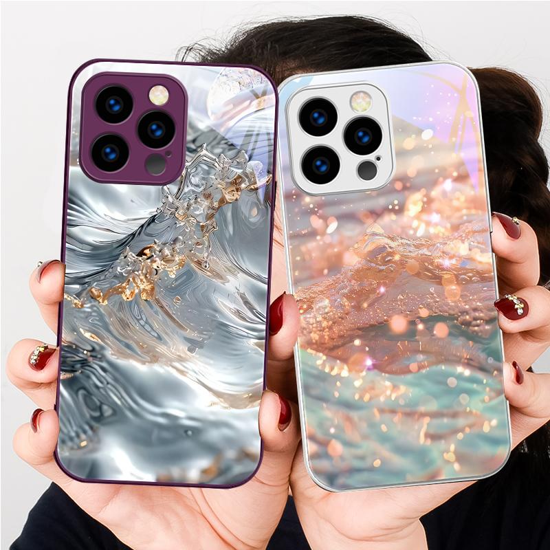 Красочные Волны Синие Для IPhone 16 Plus 15 14 13 12 Mini 11 Pro Max X XS XR 7 8 Plus 2022 Закаленное Стекло Чехол для Телефона
