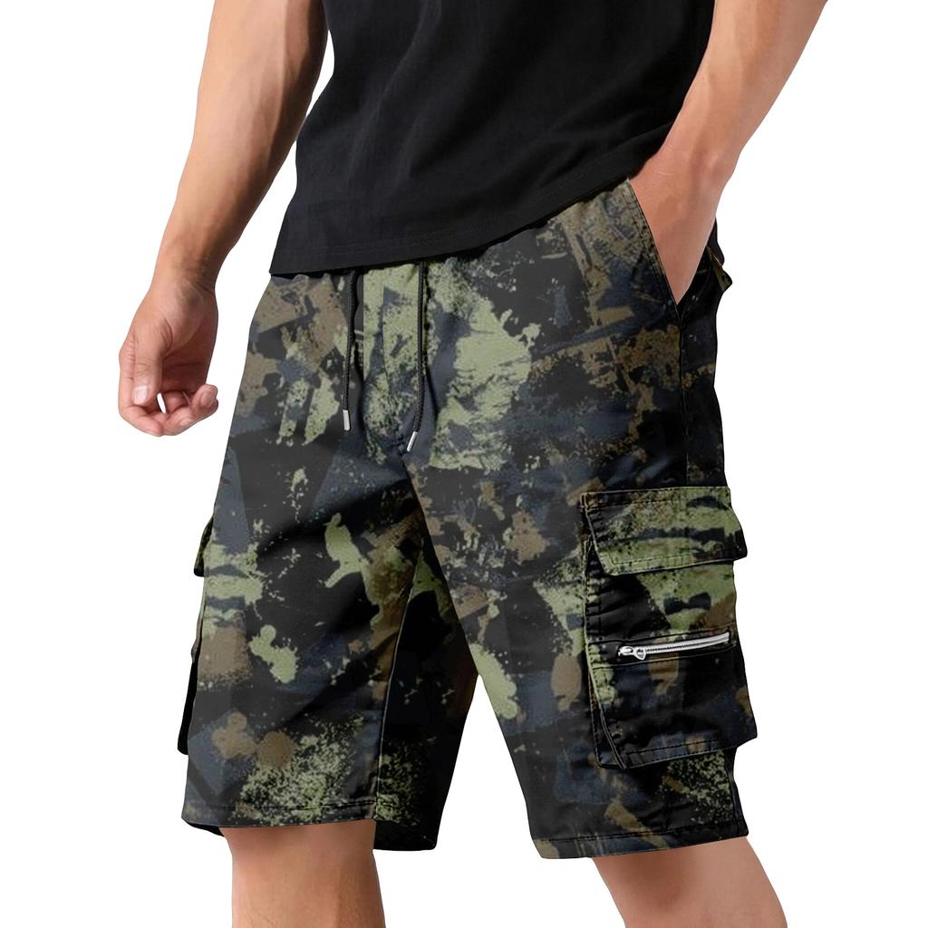 Men's Camouflage Cargo Shorts with Drawstring Waist Adjustable Fit Multi-Pocket Utility Workwear Outdoor Casual Shorts