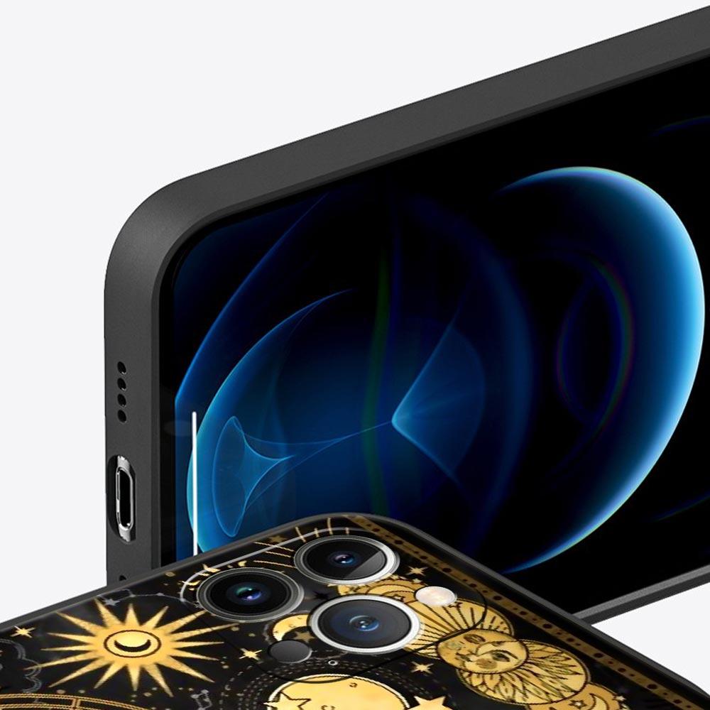 Чехол для телефона 'Луна Солнце' для iPhone 17 16 15 Pro Max 11 12 13 14 7 8 Plus SE 2020 X XR XS Мягкий Черный