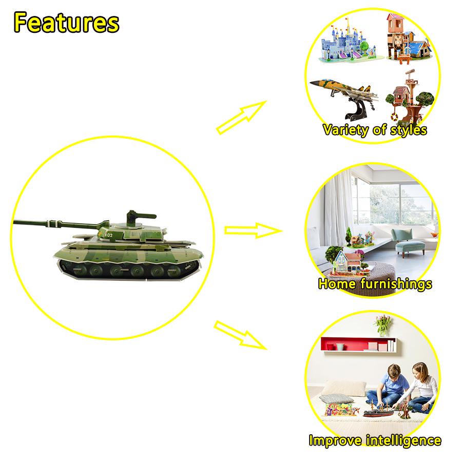 Military Tank 3D DIY Puzzle Model Assembly Paper Jigsaw Puzzle Toys for Children Kid Early Learning Educational Toy Funny Gifts