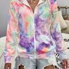 Vibrant Tie Dye Long Sleeve Zip Up Drawstring Hoodie Casual Sweatshirt Style Womens Wear Perfect for Outdoor Activities