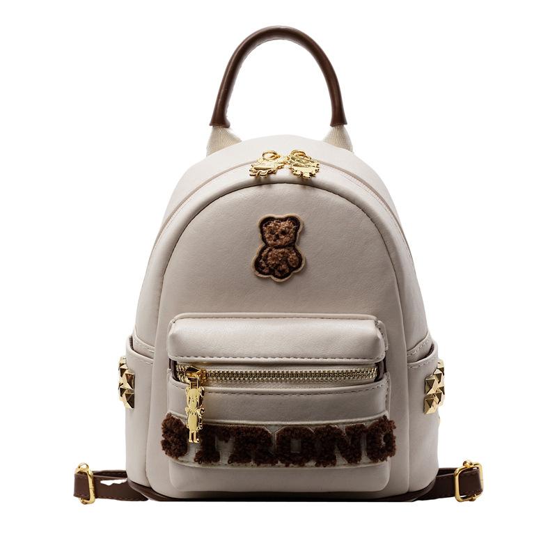 Super Cute Little Bear Badge Backpack, Mini Cute Girl Rivet Backpack, High Appearance Fashionable Small Backpack