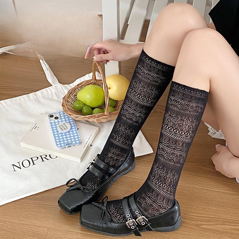 Pure Cotton Women's Lace Mid-calf Push-pull Socks, Breathable, Soft, Sweet and Trendy Socks