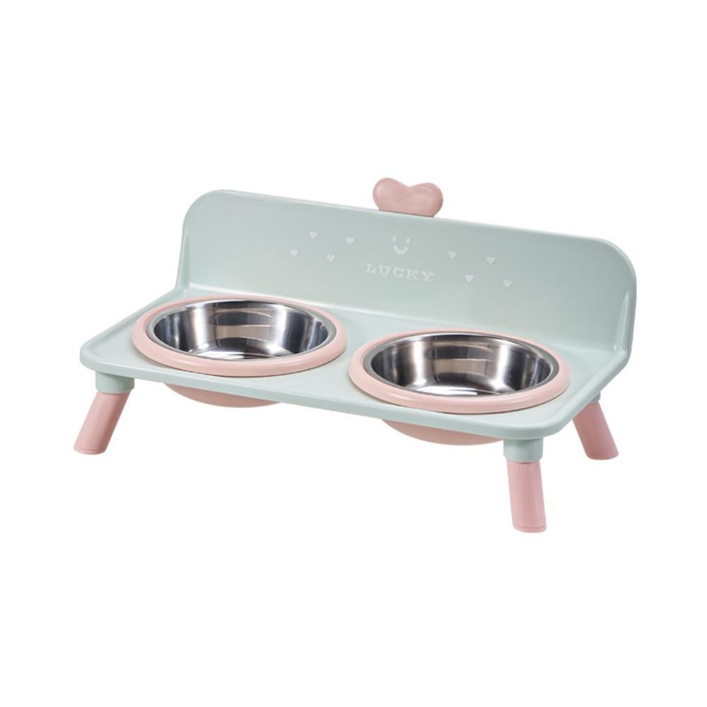 Anti-slip Pet High-foot Bowl Love-heart Double Bowl Cat Feeder Bowl  for Puppy and Cat