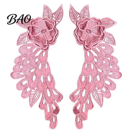 DIY Garment Sewing Supplies 2Pcs Embroidery Patches for Wedding Dress, Water-soluble Lace Applique, Floral Bridal Gown Patch Motif Sew on Sticker,