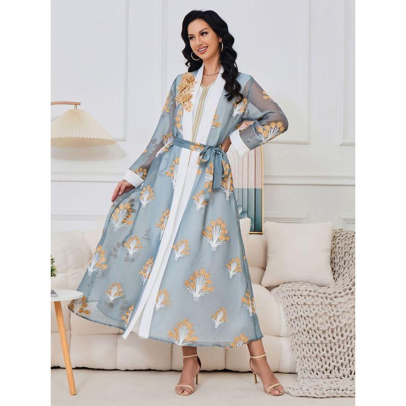 Magic Queen Middle East Ethnic Embroidery Sequin Cardigan Base Skirt Two-piece Set Robe Dress