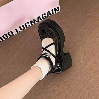 Французские туфли Мэри Джейн из маленькой кожи, женская платформа, лето и осень 2025, новые, на высокой подошве, jk, с круглым носком, на толстом каблуке, милые, для юбки, одинарные туфли