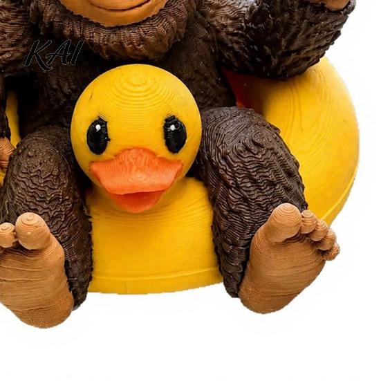Sasquatch Resin Ornament And Duck Figurine, on Swimming Ring Statue, Lifelike Statue Funny Animal for Home Tabletop Shelf Decor Unique Display