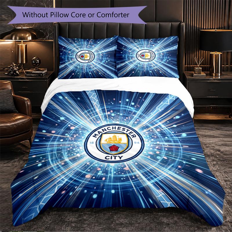 Manchester City Pattern 3 Pieces Bedding Set Soft Microfiber Duvet Cover with Pillow Cases for Bedroom
