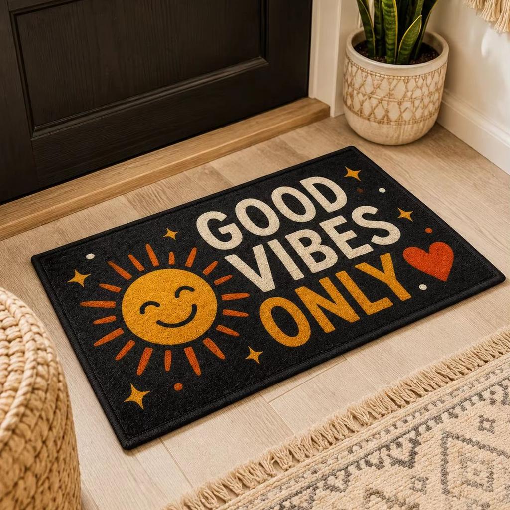 Custom Welcome Mat Personalized Doormat Manifest Good Vibes Retro Boho Floral Non Slip Entrance Rug Front Door Decor 50x70cm