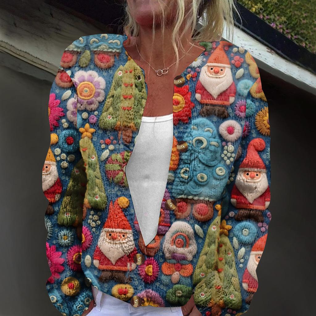 Женский модный вязаный кардиган на пуговицах с рождественским принтом и длинным рукавом