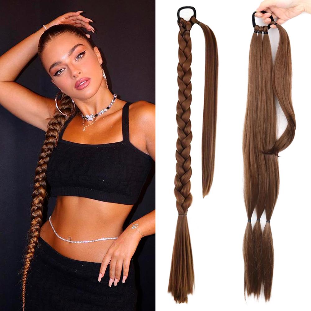MERISIHAIR Синтетический хвост-обертка с резинкой, длинный прямой плетеный хвост, накладка для волос для женщин, аксессуары для волос