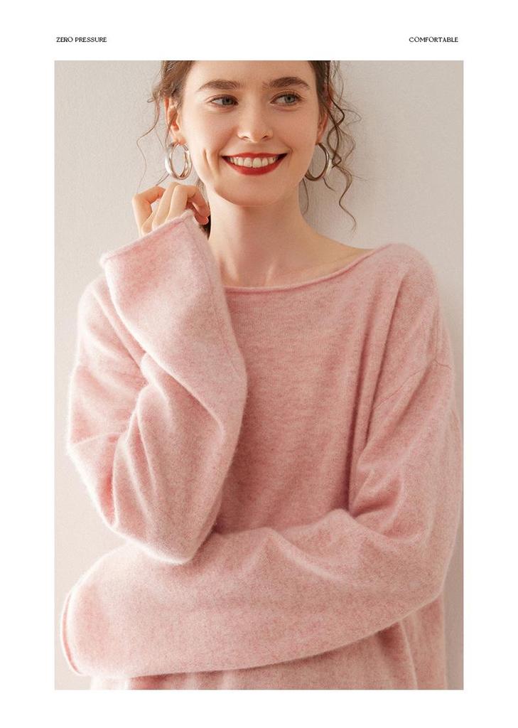 Women's Long Sleeve One-Shoulder Cashmere Knit Sweater - Mid-Length, Rolled Edge, Autumn/Winter Collection