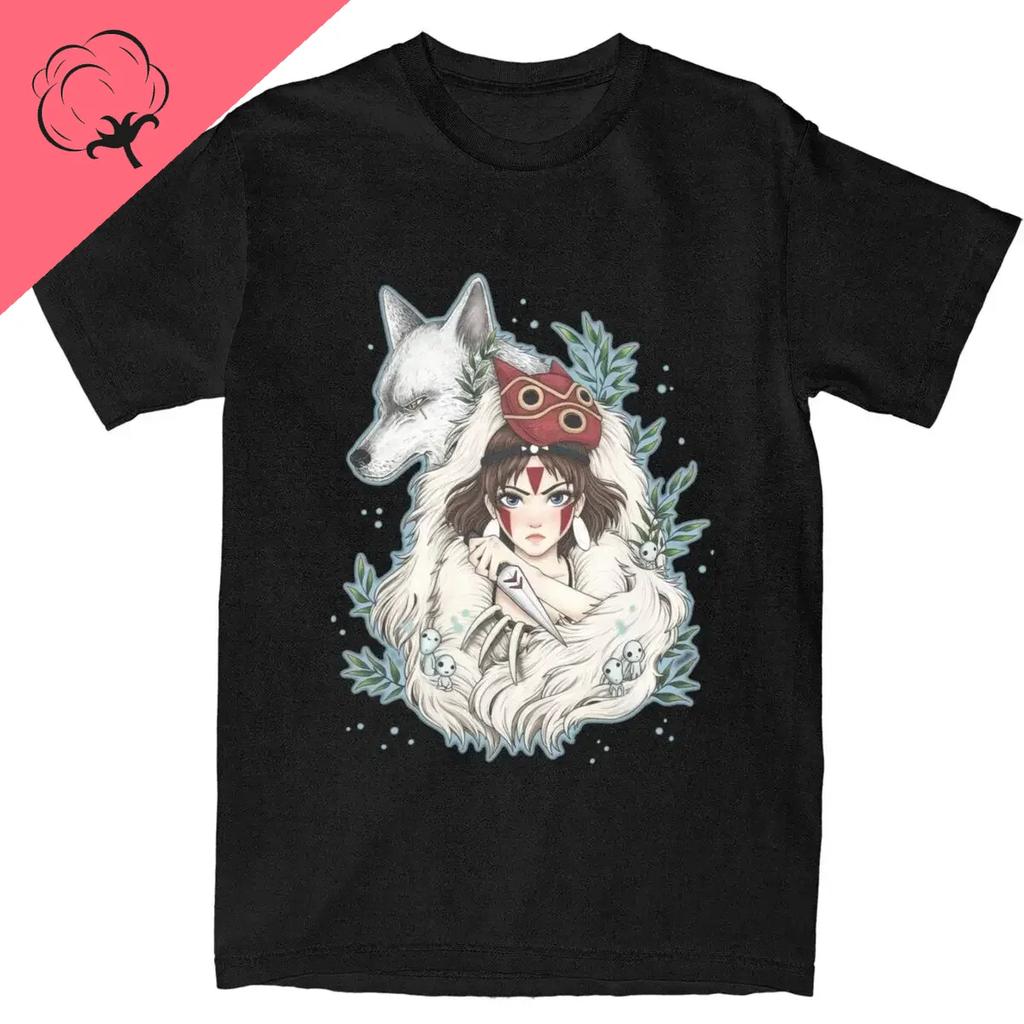 Graphic Novelty Princess Mononokes Hime T-Shirts for Men Women Pure Cotton Kodama Tree Forest Spirit Tees Shirt