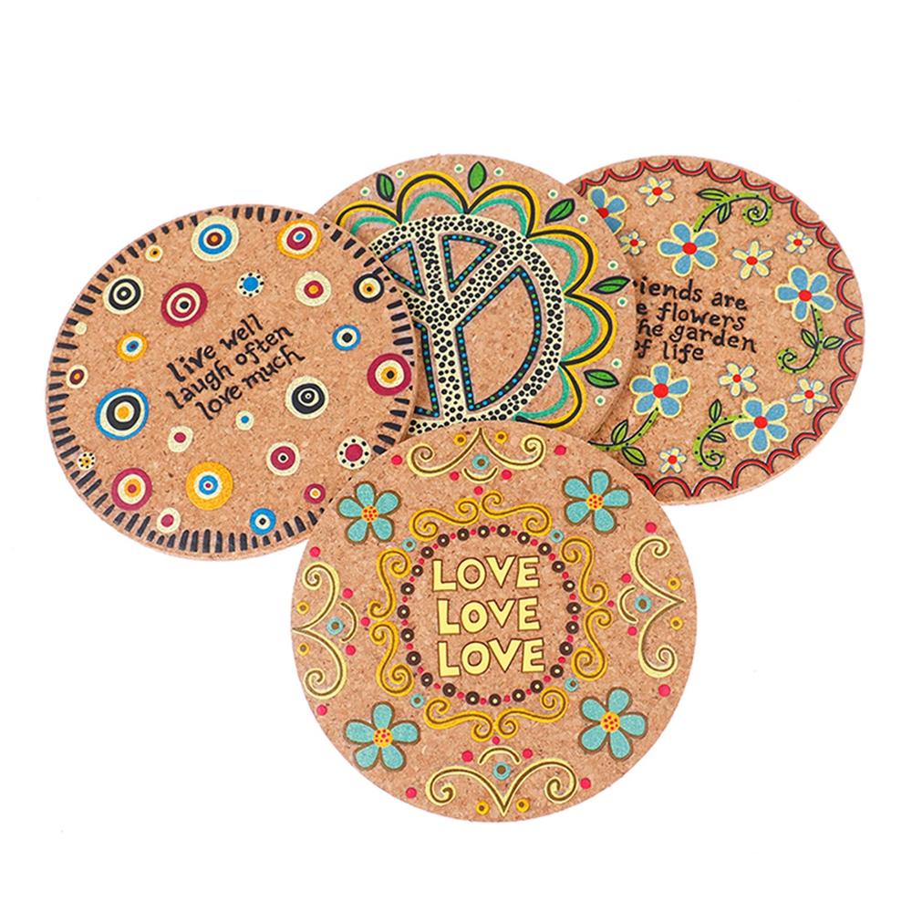 4 шт./комплект, напечатанная пробковая подставка под чашку, круглая подставка под кружку для чая, кофе, подставка для напитков, натуральный деревянный коврик для стола, кухонная посуда, подставка для столовых приборов