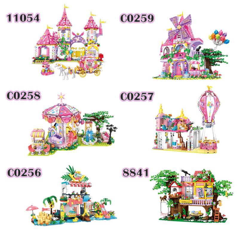 Woma Toys C0233 Plastic ABS Building Block Brick Set Pink Princess Castle Toy for Girl