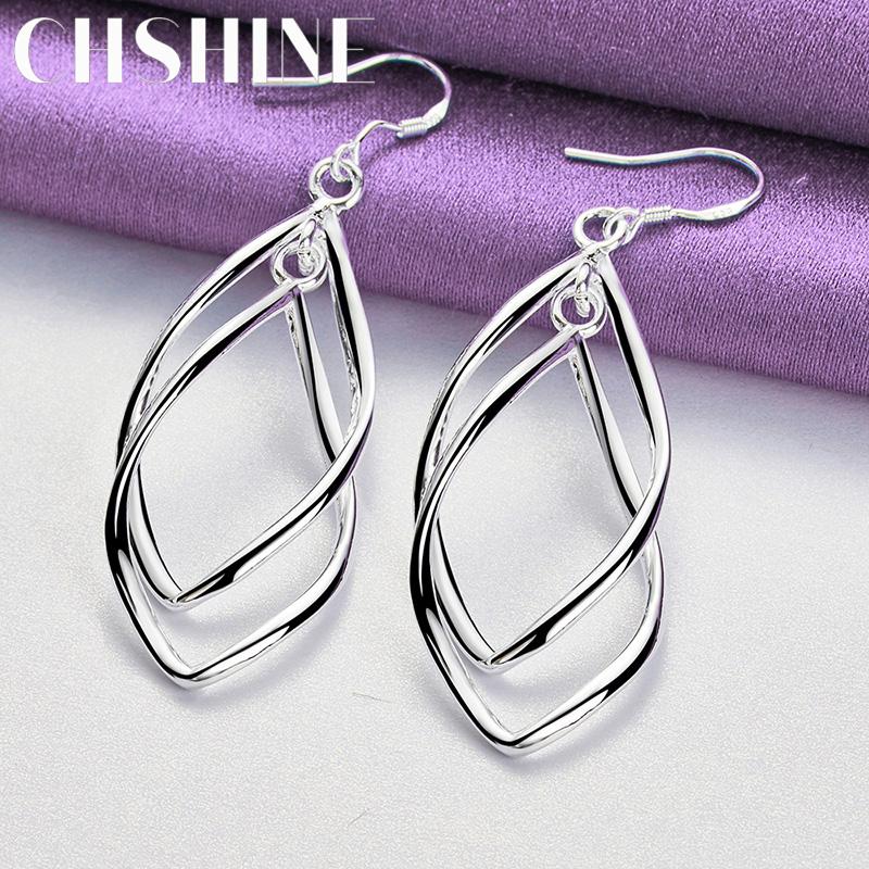 CHSHINE стерлингового серебра 925 пробы двойной лист серьги-рамки для женщин Свадебная вечеринка модные очаровательные ювелирные изделия