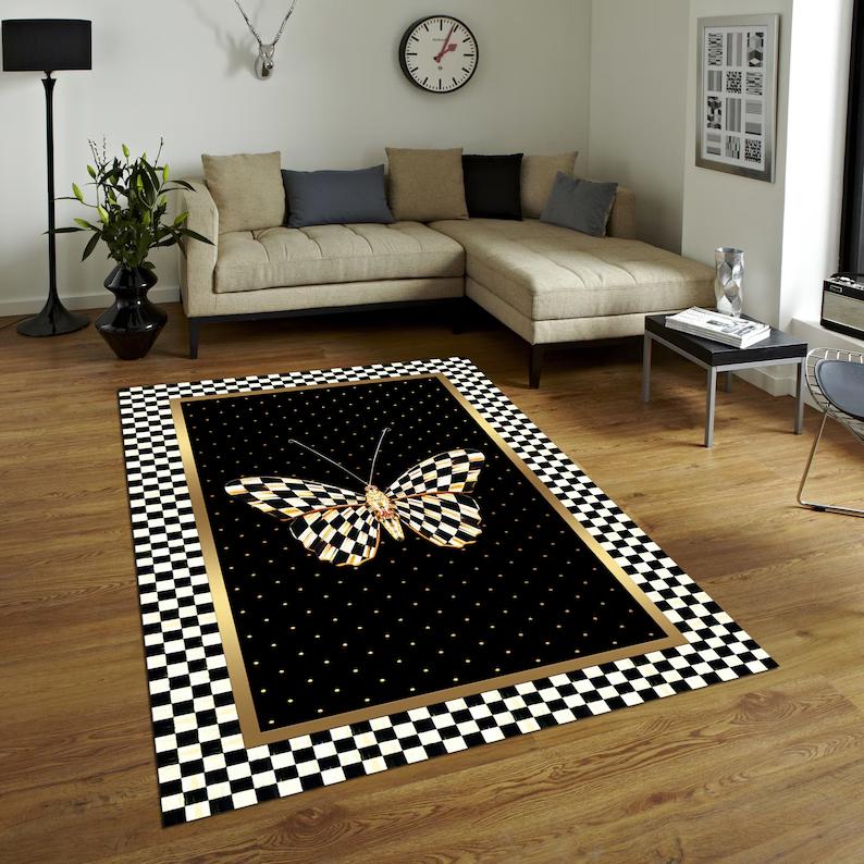 3D Butterfly Rug Pink Floral Design,Modern Home Decor Floral Butterfly Anti-Slip Carpet-Vintage Rug-Colorful Indoor Square Rugs